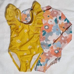 Baby Girls’ Cat & Jack Swimsuit and Carter's Long Sleeve Rash Guard Bundle 12M